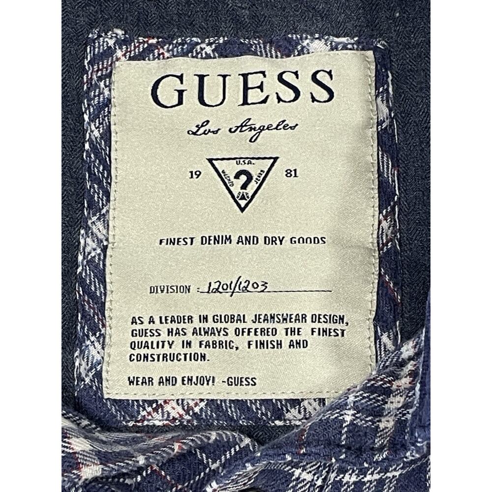 Guess LA 1981 -Blue Plaid Flannel Pearl Snap Button Up Shirt Women’s Sz Medium - Picture 12 of 16